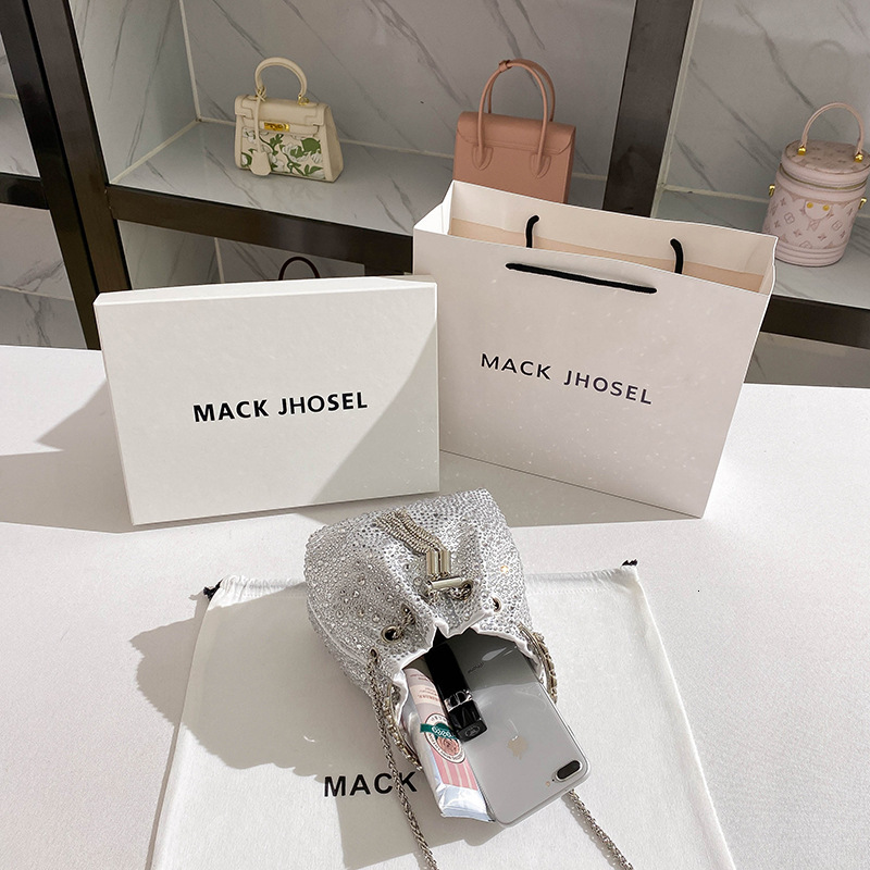 Free shipping designer A Fashionable Summer Diamond-Studded Bucket Bag 2024 High-End Metal Handbag Evening Chain Bag Wholesale Luxury shopping bag