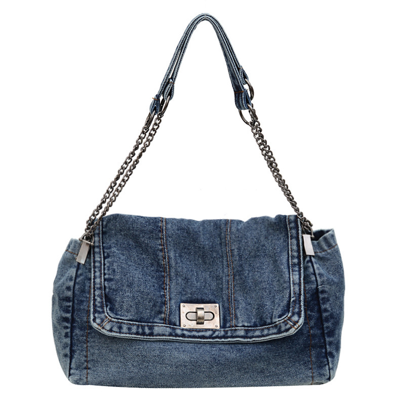 Free Shipping Designer Bag Vintage Casual Denim Bag For Women 2025 New High-end Chain Shoulder Bag Large Capacity Commuter Tote Bag