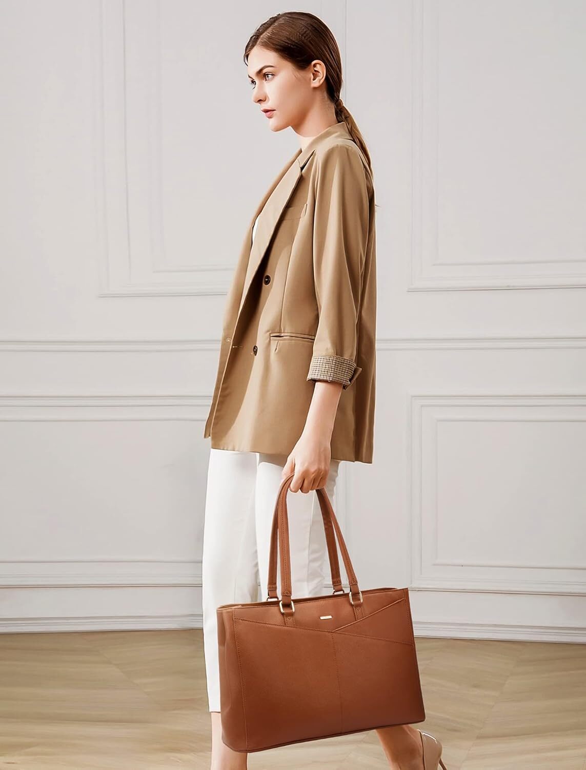 DHYMS Laptop Tote for Women,15.6 Inch Waterproof Computer Bags Women Business Office Work Bag Briefcase, Brown