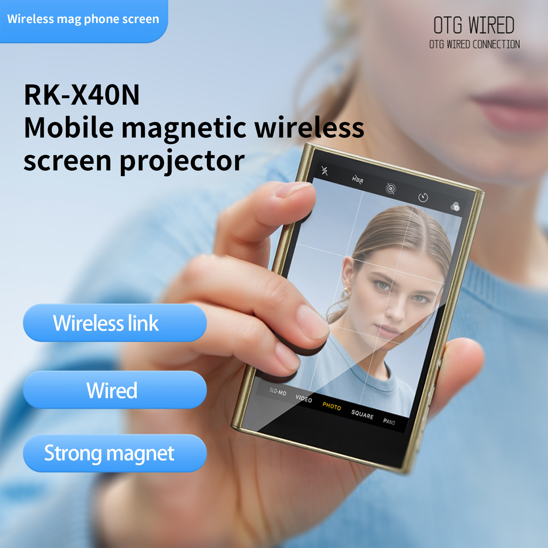 Wireless 3.97inch Screen Mirroring Selfie Device Aluminum Alloy Magnetic, HD Rear Camera Selfie & Live Stream Cast