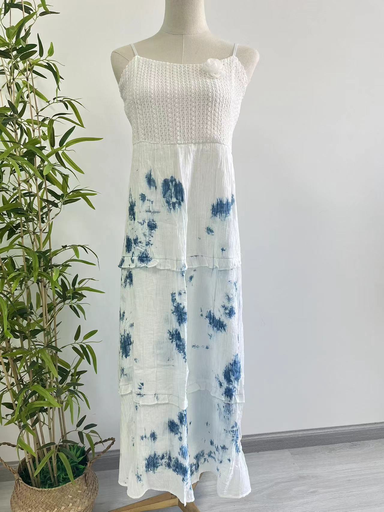 DD360 Sleeveless Tie-Dye Dress Blue Dye Suspender Dress Summer Dress Tie-Dye Dress