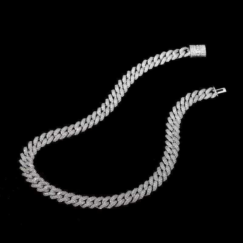 12mm 2 Rows Cuban Bracelet D VVS Lab Diamond Cuban Link Chain Iced Out 925 Silver Hiphop Moissanite Chain Cuban Necklace
