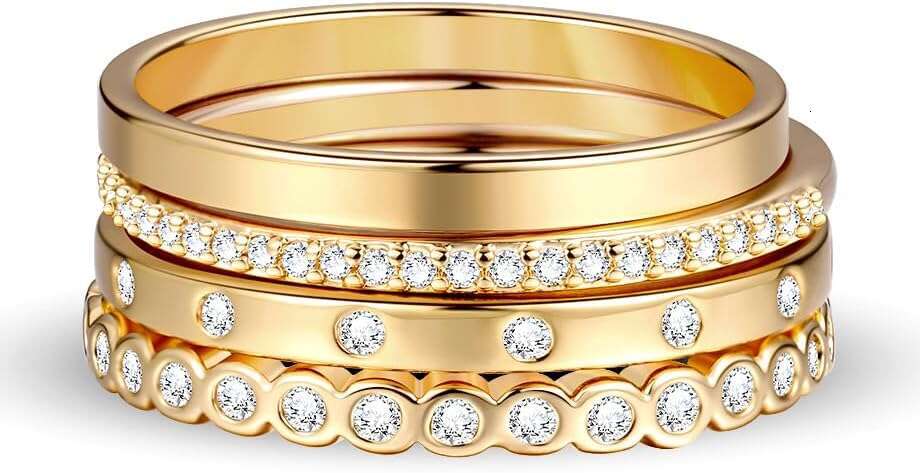 Designer ring Non Trendy 3 14K Gold Plated Jewelry for Women Dainty Stackable Cubic Zirconia Knuckle Ring Set Statement Chunky Stacking Band Rings Siz