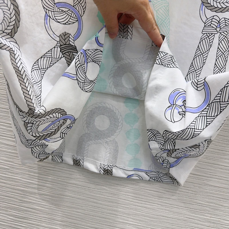 Summer New Ladies Chain Print Short Sleeve T-Shirt Designer Luxury Cotton Top Dual Color Selection Designer French Minimalism Clothes S0711
