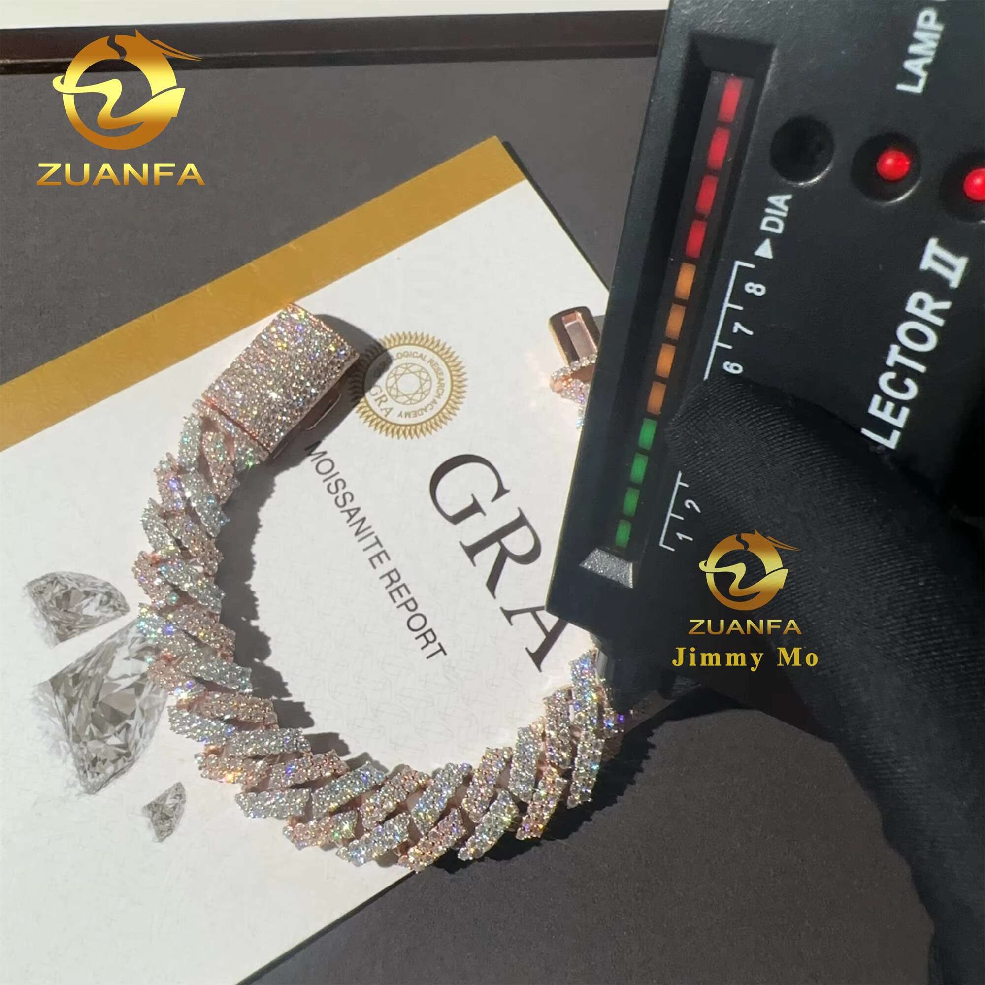 15mm Two Tone Color Rose+White Rapper Man Jewelry Hip Hop Iced Out S 925 Silver VVS1 Moissanite Diamond Miami Cuban Bracelet