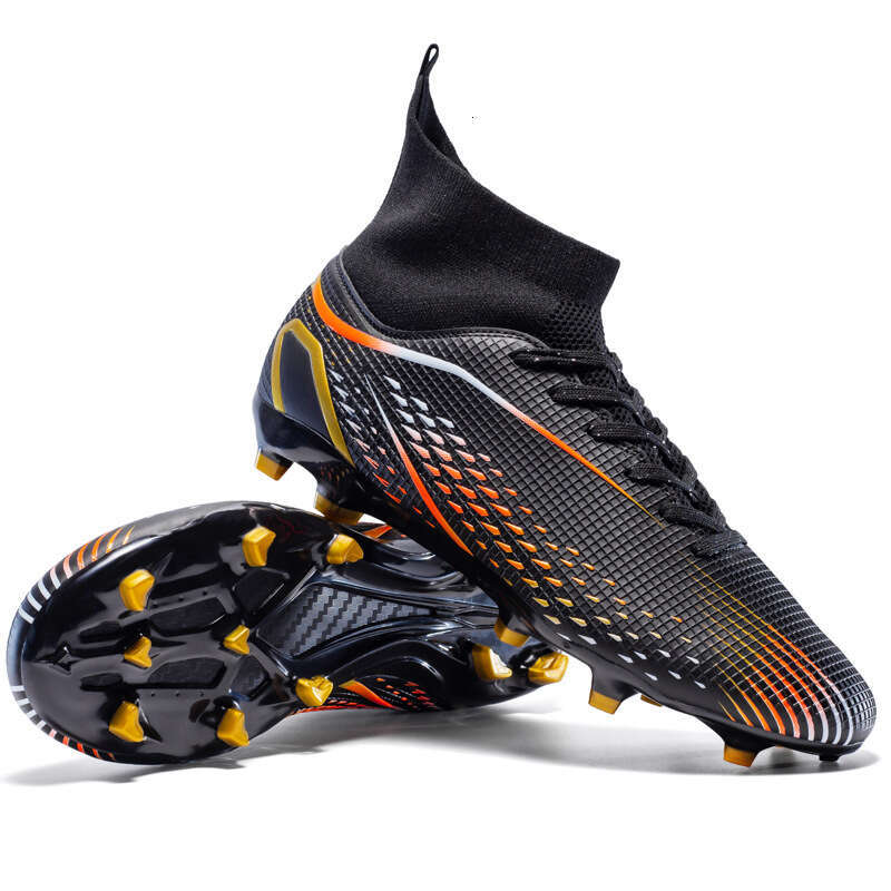 Large Size World Cup High-Top Soccer for Boys and Girls, Studded Long Spikes, Adult Artificial Grass Training Sports Shoes
