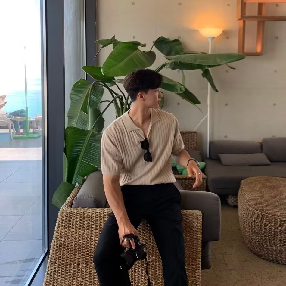 Summer Light Mature POLO Shirt For Men Korean Style Slim Fit Turn-down Collar Solid Color Casual Thin Designer Summer Short Sleeves T-shirt Half-sleev
