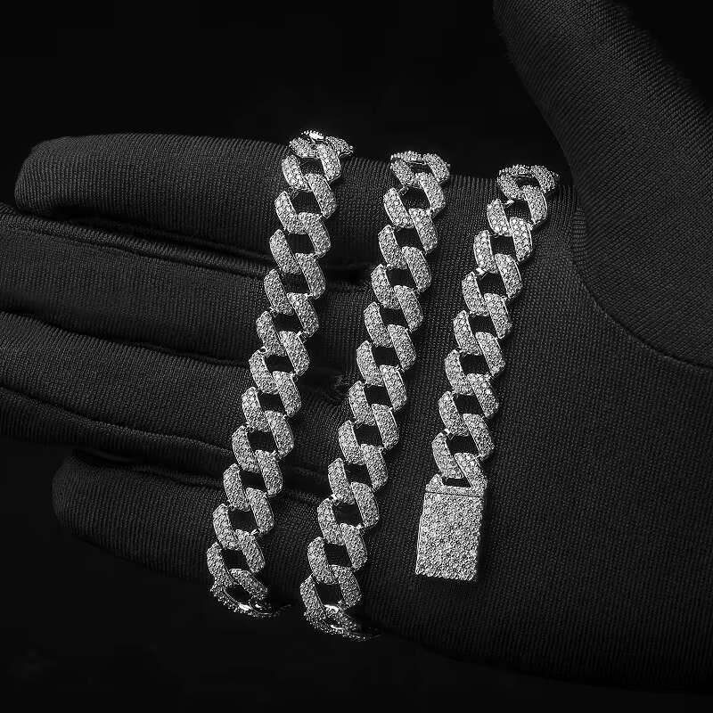 Customizable 925 Sterling Silver Gold Plated Miami Cuban Link Chain Iced Hiphop Style Necklace Moissanite Diamond Men Gift Brass