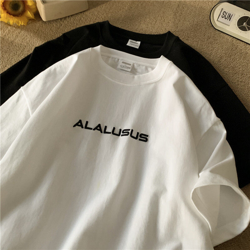 White Cotton T-shirt Designer Short Sleeves Men Short Sleeve Summer Loose 2025 New Printed Top Trendy Brand Heavyweight Five-quarter Sleeve Tee