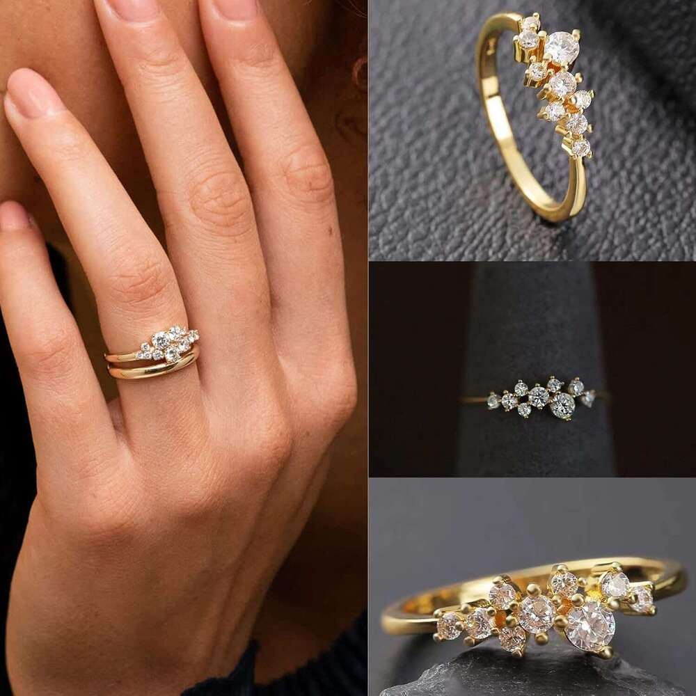 Plate 3 14K Gold/Sier Stacking Set for Women CZ Heart Simple Cute Stackable Dainty Trendy Gold Statement Rings Plain Band Size 4-11