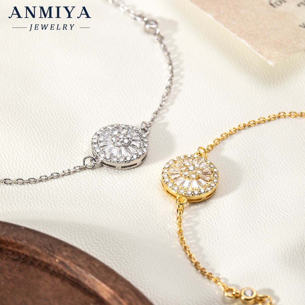 Premium 925 Sterling Silver Clover Bracelet with Geometric Round Design and Sparkling Zircon Inlay for Jewelry Gift