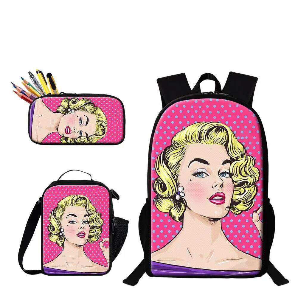 Fashion Novelty Hot Press Transfer Sublimation 3D Print 3pcs/Set School Bags Laptop Daypack Backpack Lunch bag Pencil Case