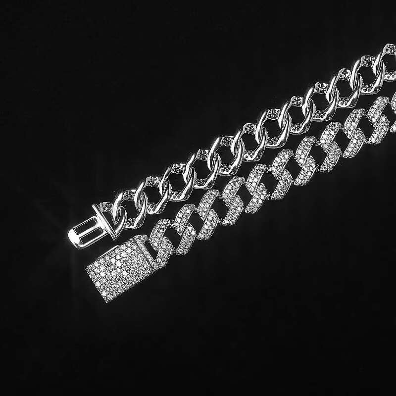 Customizable 925 Sterling Silver Gold Plated Miami Cuban Link Chain Iced Hiphop Style Necklace Moissanite Diamond Men Gift Brass