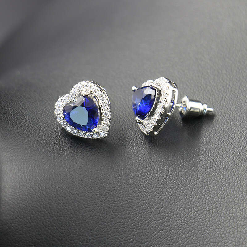 Ocean Set Blue Heart Necklace Inlaid with Zircon-Shaped Jewelry 0b3