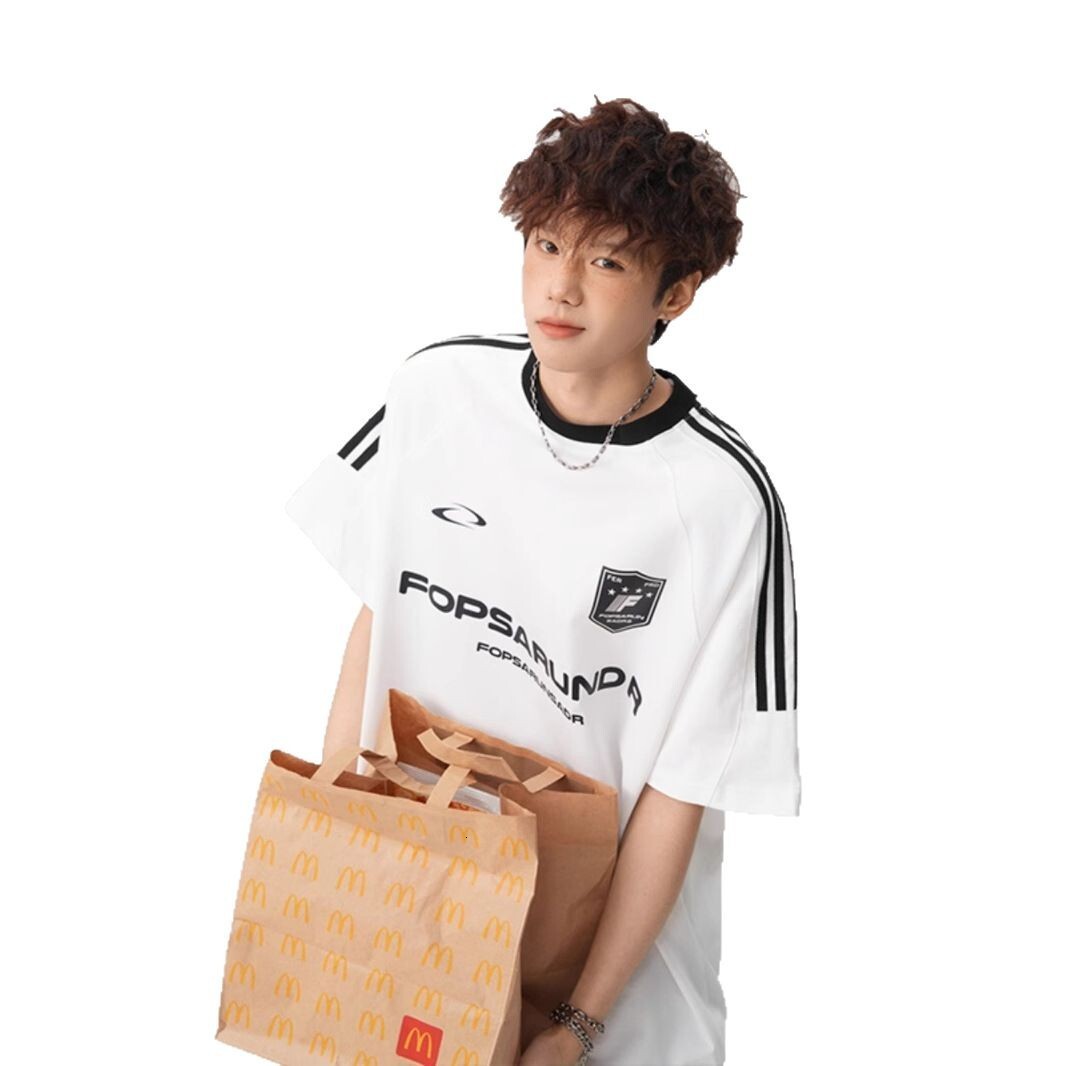 American Street Style Three Stripes Short Sleeve Unisex 2025 Summer Designer Short Sleeves Loose Round Neck T-shirt Youth Heavyweight Sports Tee