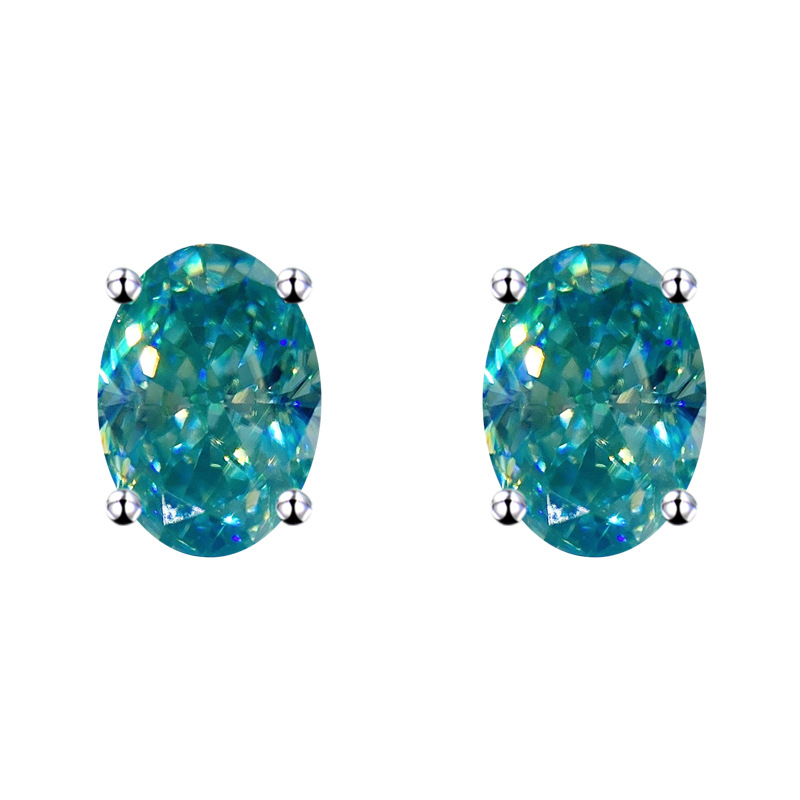 New Arrival Unisex Blue Green Oval Cut Iced Out VVS 925 Sterling Silver Moissanite Hip Hop Earrings