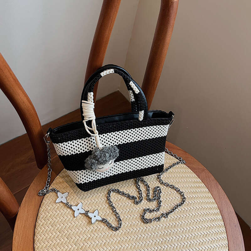This Year's Trend Super Popular Striped Bucket For Women 2025 Summer New High-End Color-Blocking Chain Shoulder Crossbody Bag