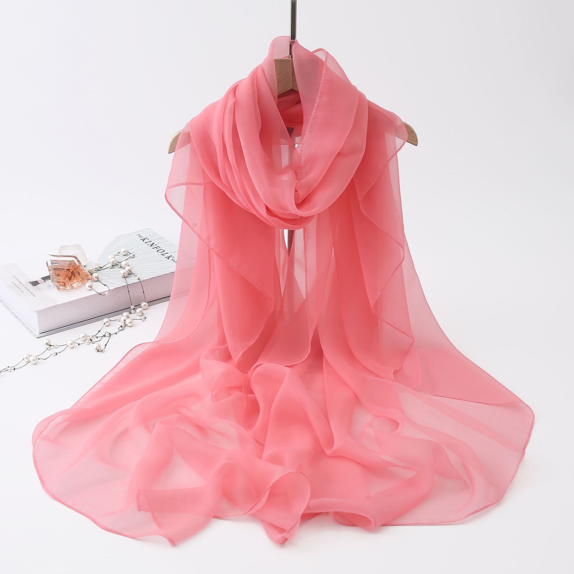 K1213 Korean version of the versatile Yourousha imitation silk scarf spring and summer thin sunscreen scarf bright red solid color sunshade shawl scar