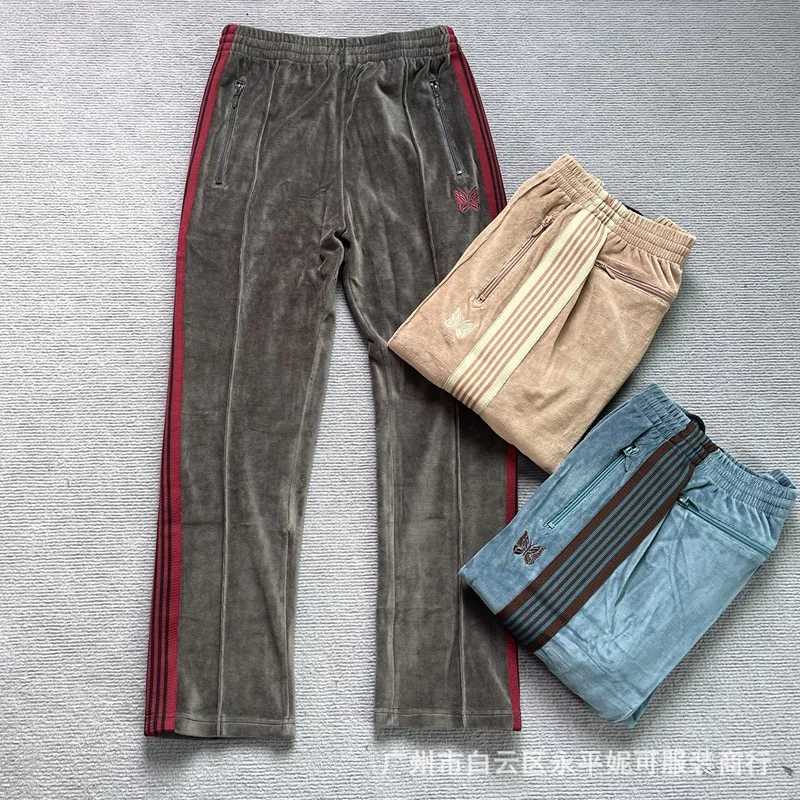 25SS Needles trk pants velvet butterfly wepants casual loose straight leg pants top quality J250630