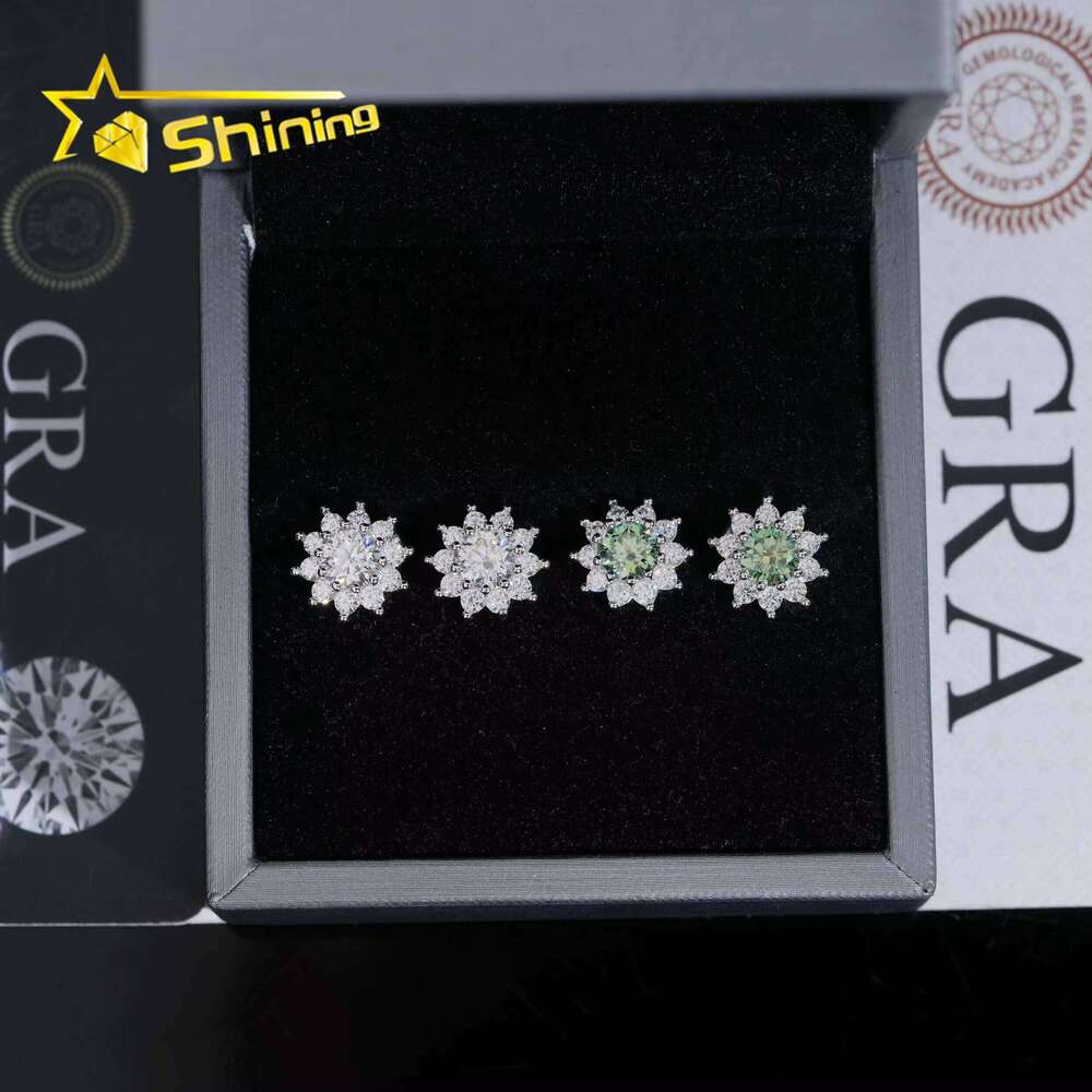 Hot Sale Popular Low Price High Quality Sier Hip Hop Green VVS Moissanite Stud Earrings