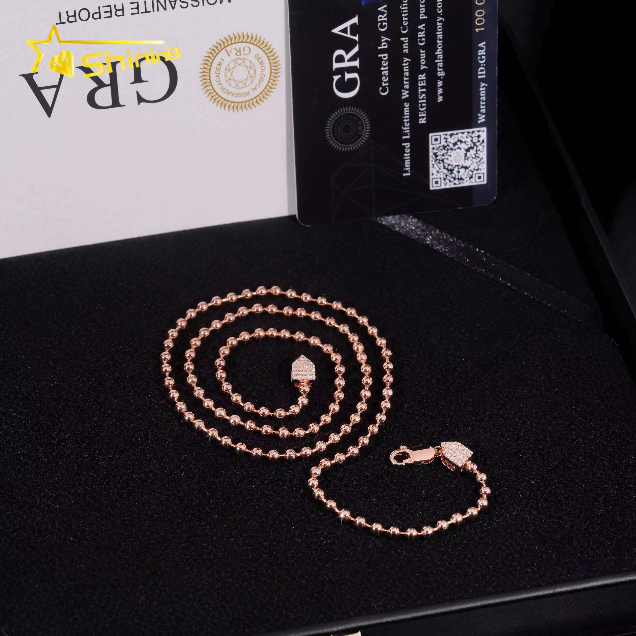 Fine Jewelry 925 Pure Silver Bead Chain Moissanite Clasp Chain Diamond Fashion Hip Hop GRA Certified