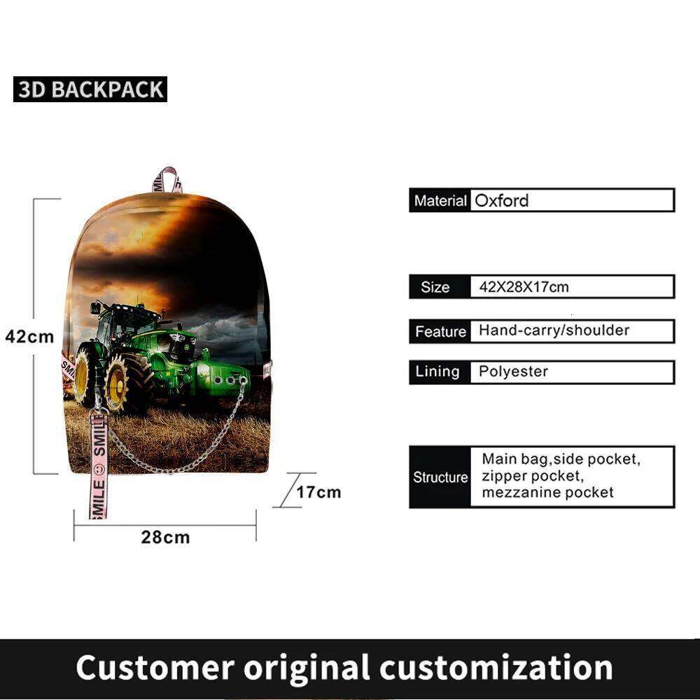Cool Game Tractor Pattern Student School Bags Unisex 3D Print Oxford Waterproof Notebook multifunction Travel Backpacks