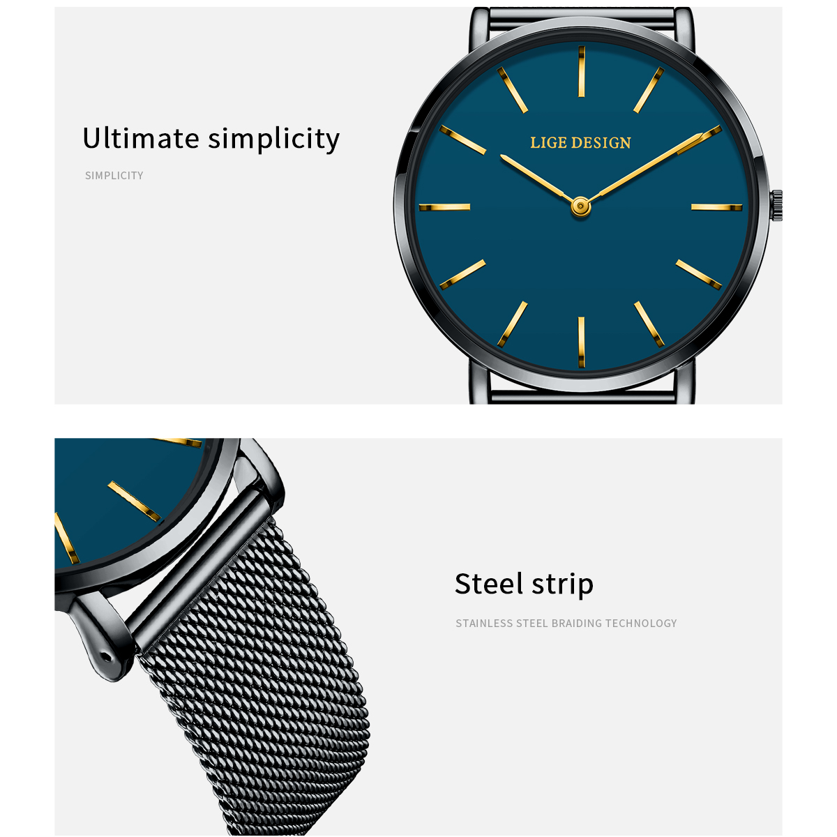 LIGE watch men's universal watch men's and women's same holiday gifts High-end watches, waterproof watches