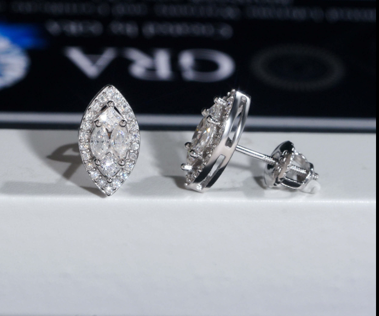 New Style Fashion High Quality Fancy Marquise Shape Hip Hop 925 Silver Moissanite Stud Earrings