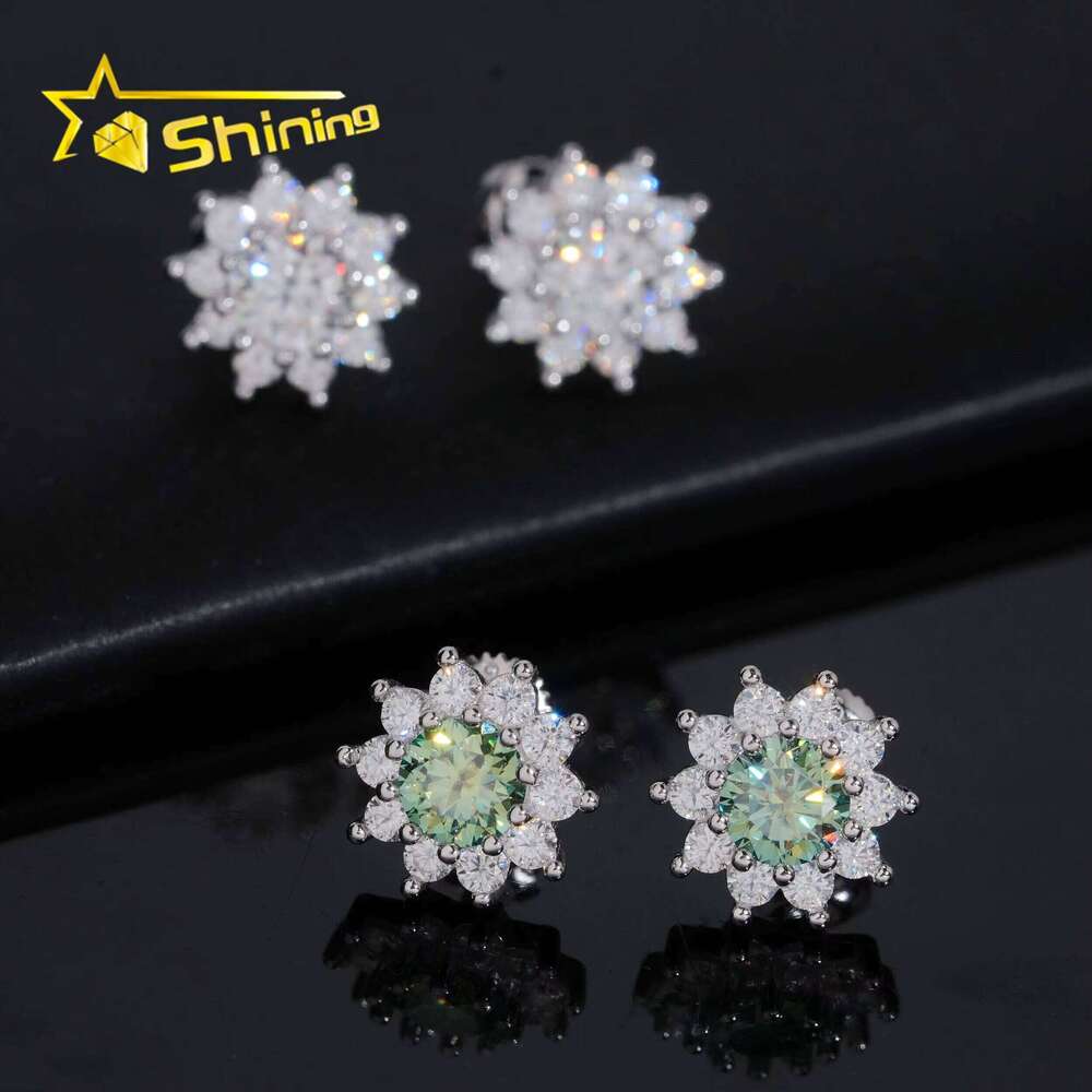 Hot Sale Popular Low Price High Quality Sier Hip Hop Green VVS Moissanite Stud Earrings
