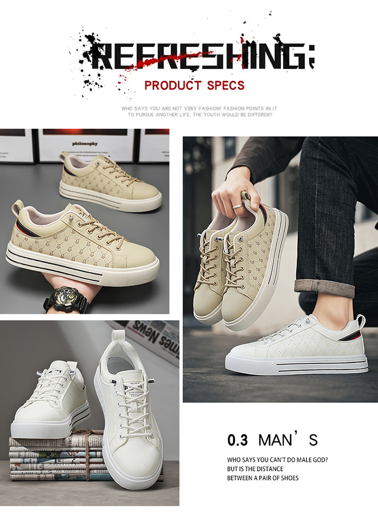 Board shoes, men's shoes, summer high-end feel, leather soft sole, casual, internet famous, popular, white shoes