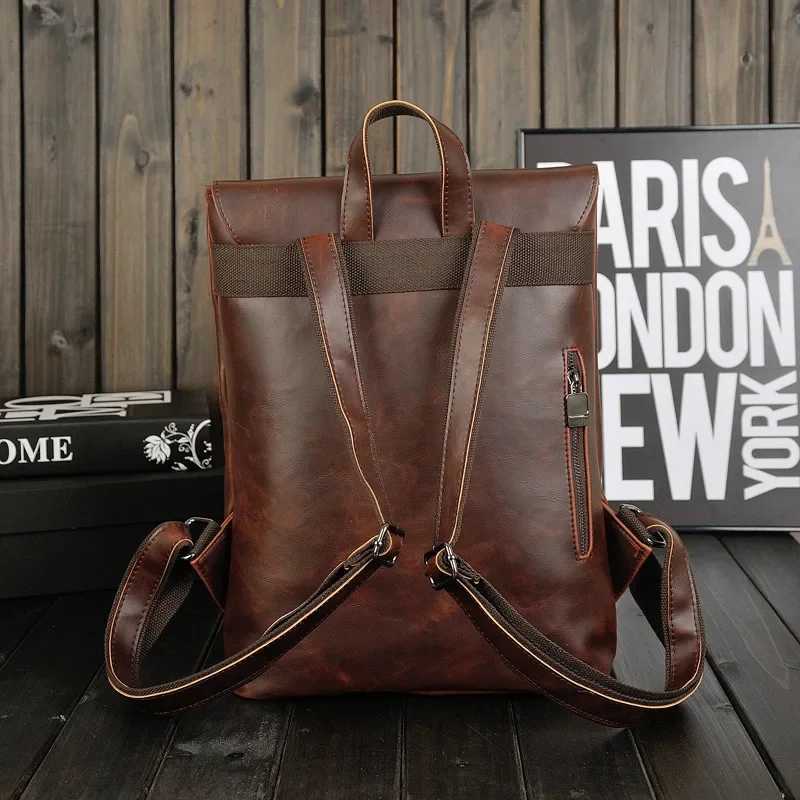 Retro Mens Backpack Bag Luxury Crazy Horse Leather Backpack Men School Backpack College Book Bag Rucksack Men Shoulder Bags Z250702