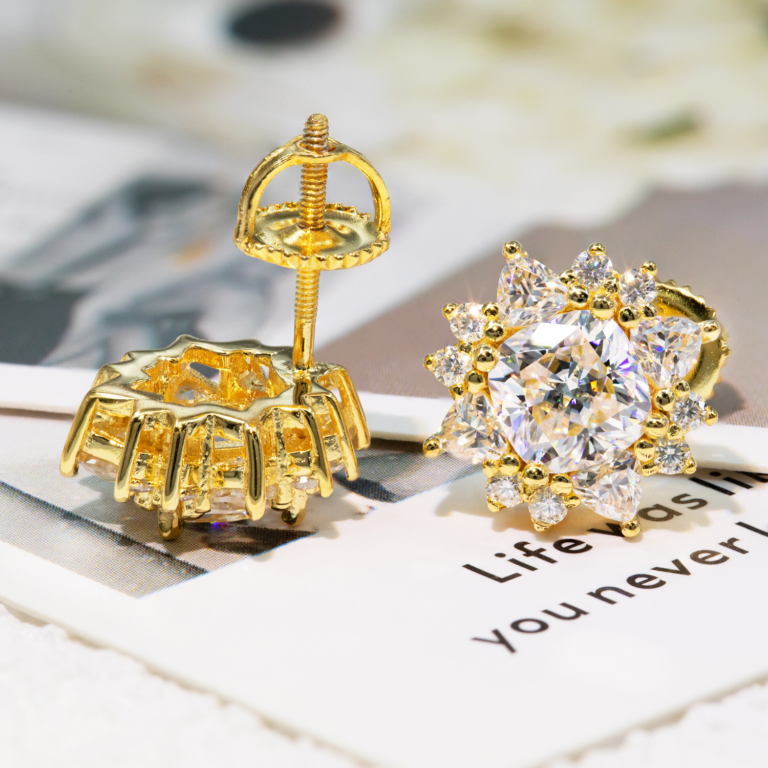 Diamond Tester Certified 925 Sterling Silver Gold Plated VVS Diamond Moissanite Stud Earrings Cluster Earring