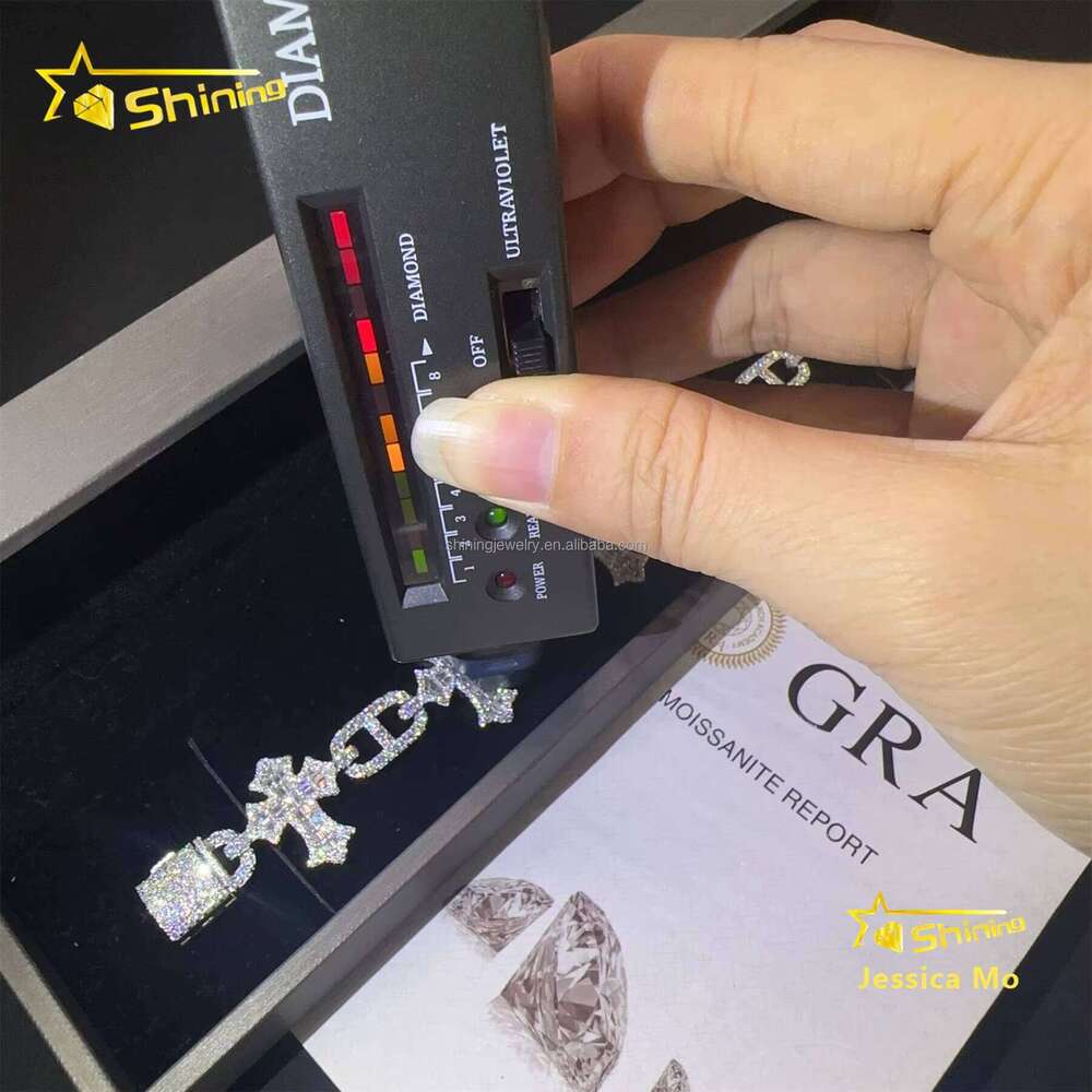 Rapper Jewelry Hot Selling New Arrivals Hip Hop VVS1 Moissanite Iced Out GRA Certificate S Sier Cuban Cross Bracelet Man