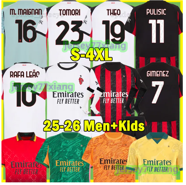 XXXL 4XL 25 26 GIMENEZ Soccer Jerseys RAFA LEAO PULISIC AC THEO 2025 2026 MILANES CHUKWUEZE FOFANA PAVLOVIC Football Shirts goalkeeper M.MAIGNAN Men Kids Kits sets
