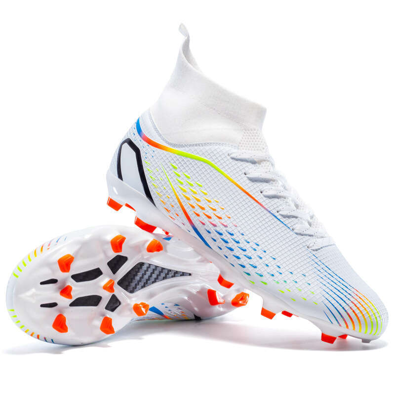Large Size World Cup High-Top Soccer for Boys and Girls, Studded Long Spikes, Adult Artificial Grass Training Sports Shoes