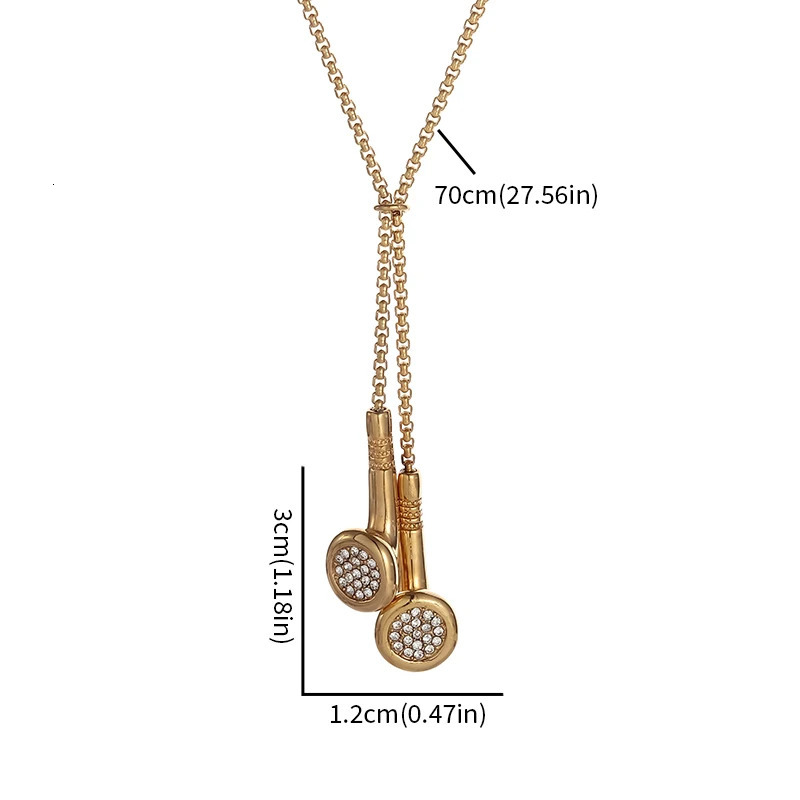 Fashion Hip-Hop Rock Trend Music Headphones Earplugs Metal Pendant Necklace Men and Women Punk Hip-Hop Party Jewelry 250701