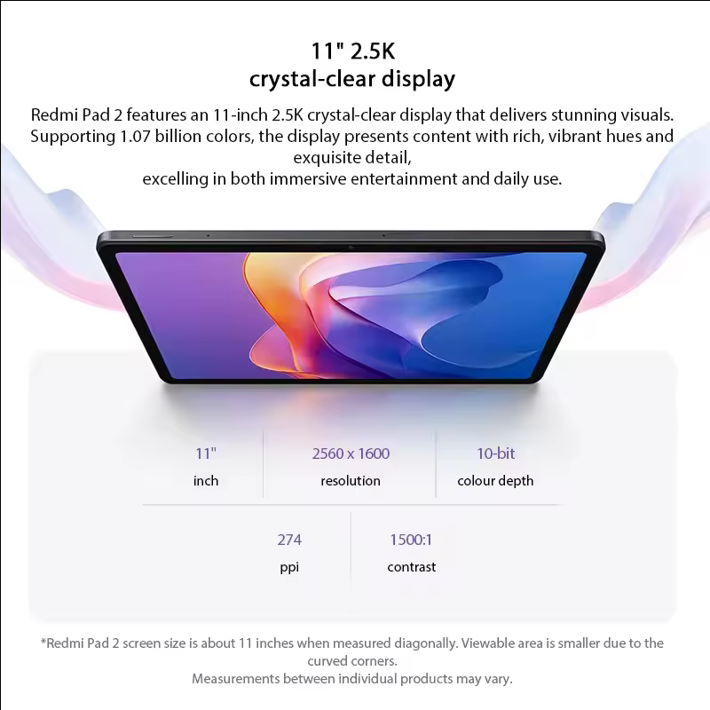 Global Version Xiaomi Redmi Pad 2 11 Inch 8GB/256GB WiFi Support For Up To 2TB of Expandable Storage 11 "2.5K Crystal-Clear Display 9000mAh Batte