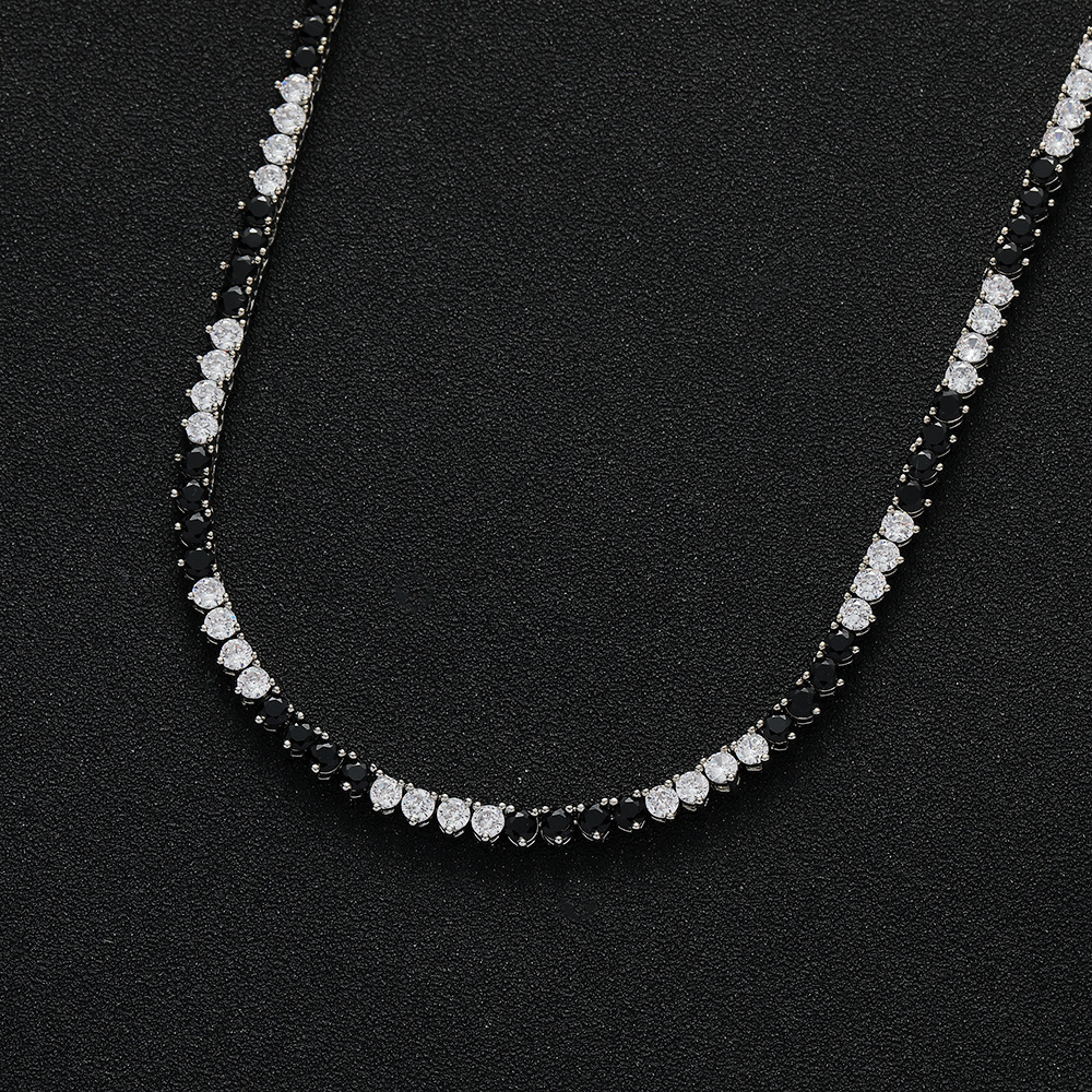 25-3mm Three-Pronged Full Bling Cubic Zirconia Emerald Tennis Chain Necklace Hip Hop Green Cz Stones Fashion Copper Iced Out Diamond Rapper Chains Col