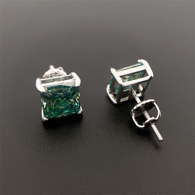 Fine Jewelry Four Claw Princess Cut Square D-VVS1-3EX Moissanite Designer Earrings S925 Sterling Silver Plated 18k Gold