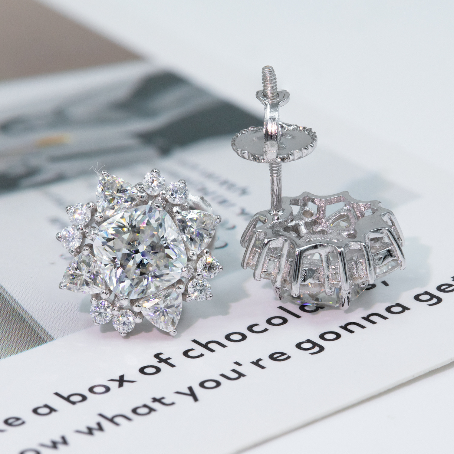 Diamond Tester Certified 925 Sterling Silver Gold Plated VVS Diamond Moissanite Stud Earrings Cluster Earring