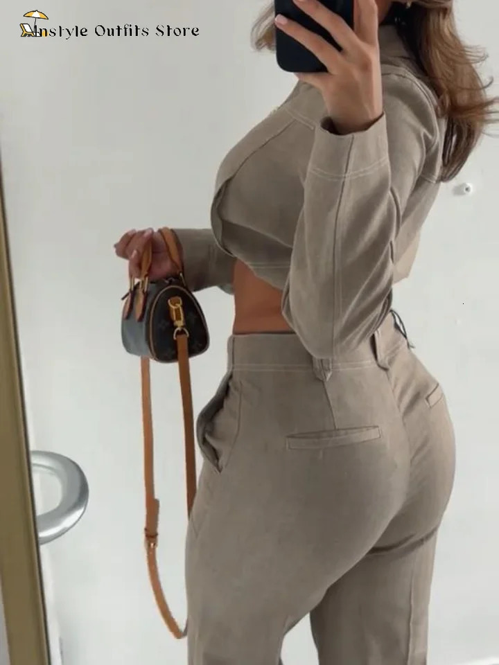 Casual Trousers Set Women Cotton Linen Lapel Zippers Crop Top Straight Pants Sets Lady Spring Autumn Solid Suit Woman Streetwear 250709