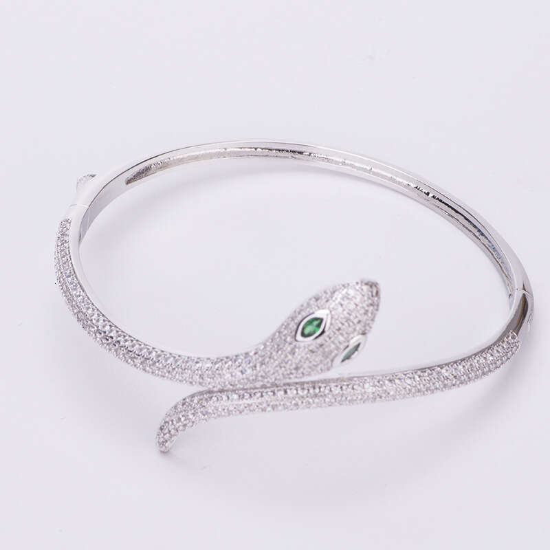 DHCollections Serpent Bracelet - Gold/Rose Gold/Silver Plated Snake Jewelry with Stones for Women (17.1cm Inner Circumference)