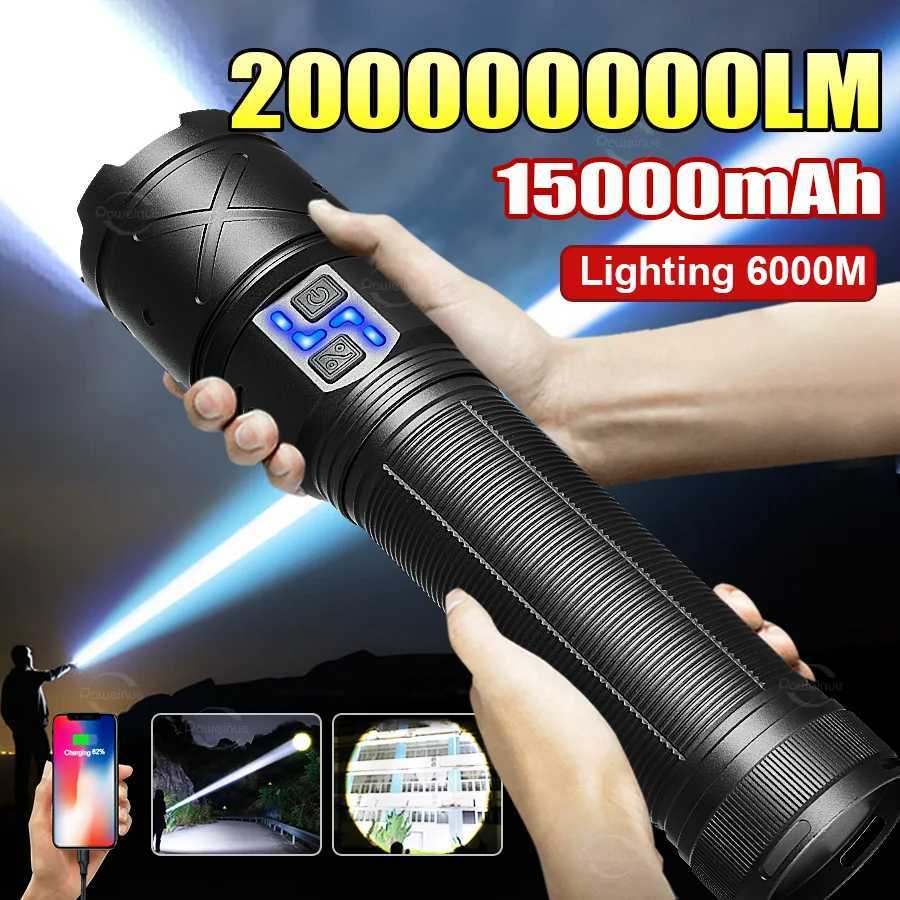 2025 New Ultra Bright LED Flashlight USB Rechargeable Zoom Flashlights Long Range 6000M Tactical Torch Camping Fishing Work Lamp R250703