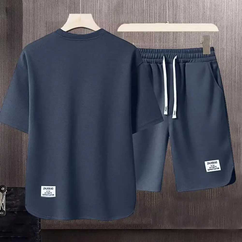 Men Sportswear Set Mens Retro Sportswear Set with Ice Silk T-shirt Shorts Loose Fit Solid Color Drawstring Waist for ActiveXJ250703