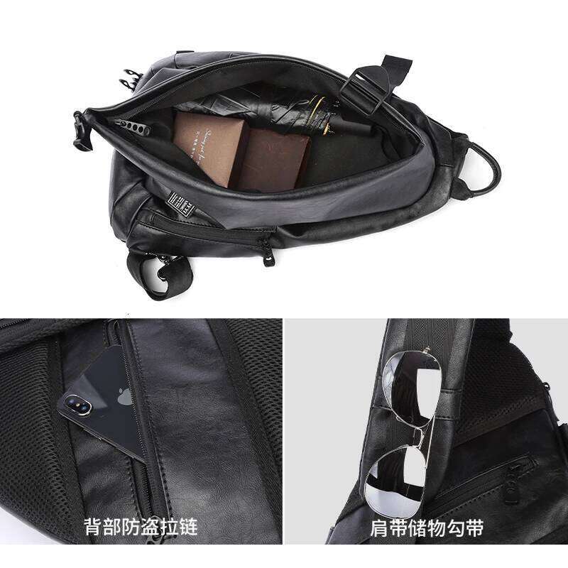 Men's PU Leather Crossbody Male Casual Waterproof Outdoor Multi-Pocket Chest Shoulder Bag Unisex Sport Fanny Pack