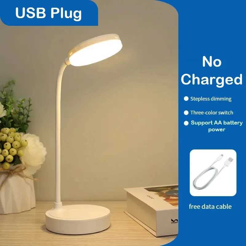 Desk Lamp USB Plug Rechargeable Table Lamp Bed Reading Book Night Light LED with 3 Dimming Modes Eye Protection Light Bedside Lamp XJ250703
