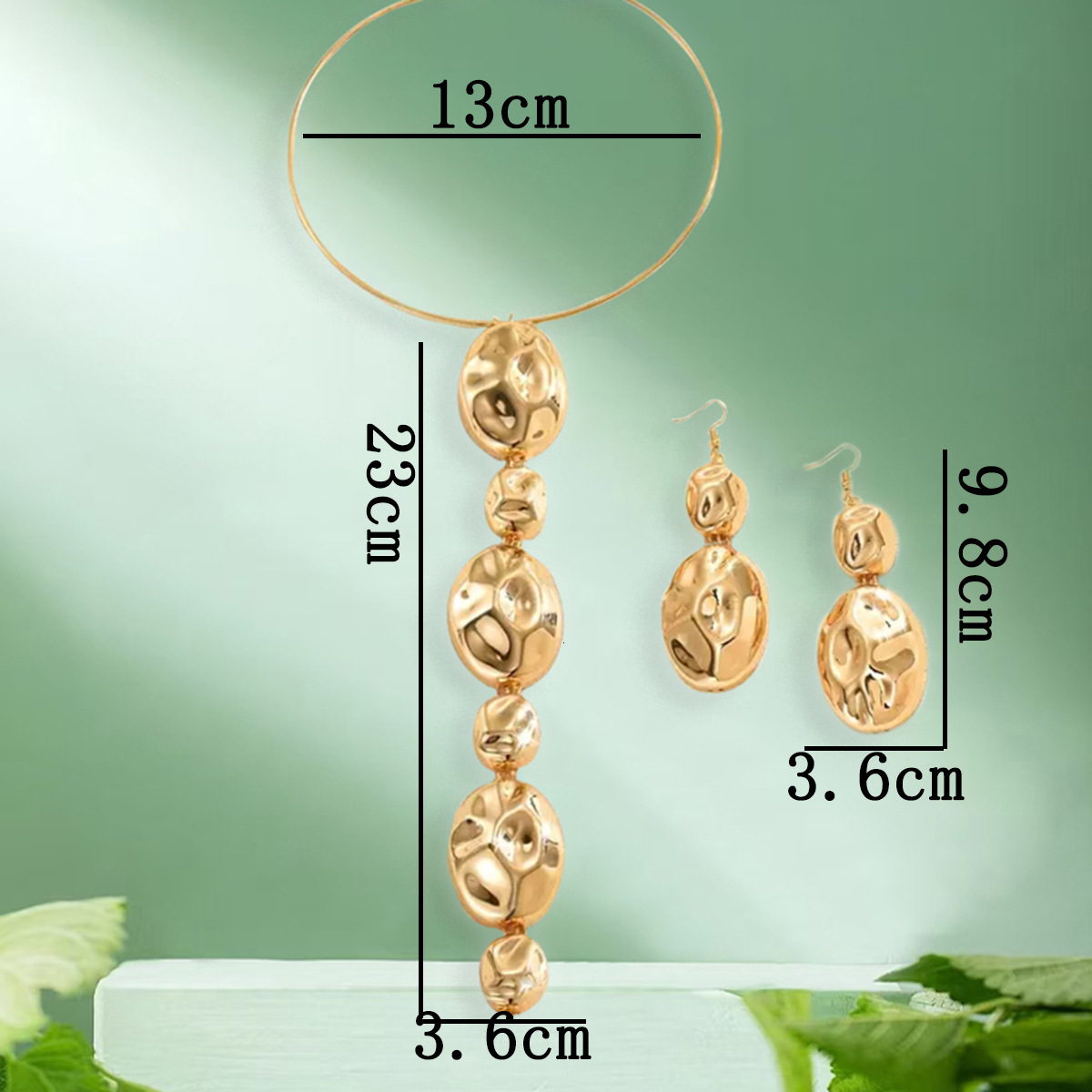 Oval Irregular Geometric Necklace and Earring Unique Metal Temperament Collarbone Choker Set Patchwork
