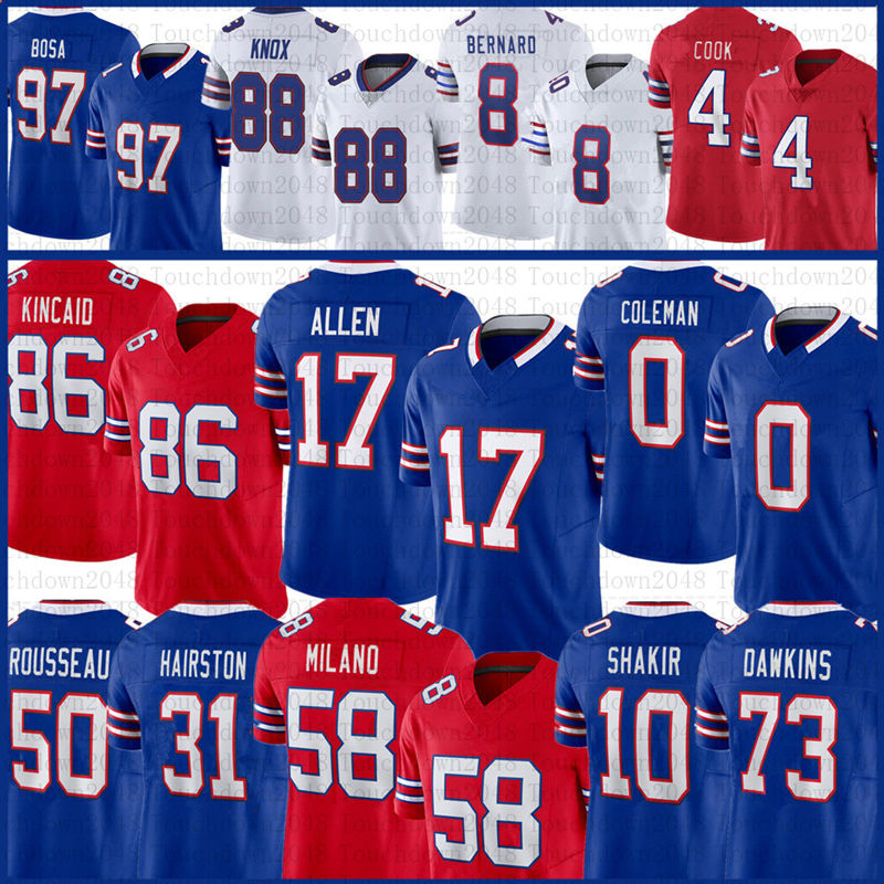 Josh Allen Dalton Kincaid Keon Coleman Football Jersey Dawson Knox Dion Dawkins James Cook Khalil Shakir Joey Bosa Terrel Bernard Benford Maxwell Hairston Ray Davis