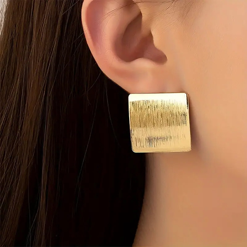 Square Minimalist Geometric Shape Shiny Surface Women's Versatile Elegant High-end Earrings