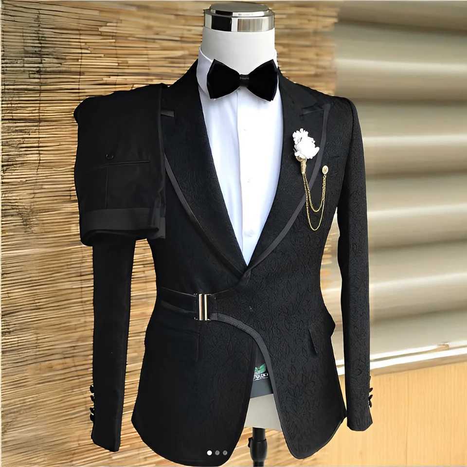 2 Piece Jacquard Mens Suit Set Formal Wedding Groom Tuxedo High Quality Jacket Pants Party Evening Outfit Men X250704